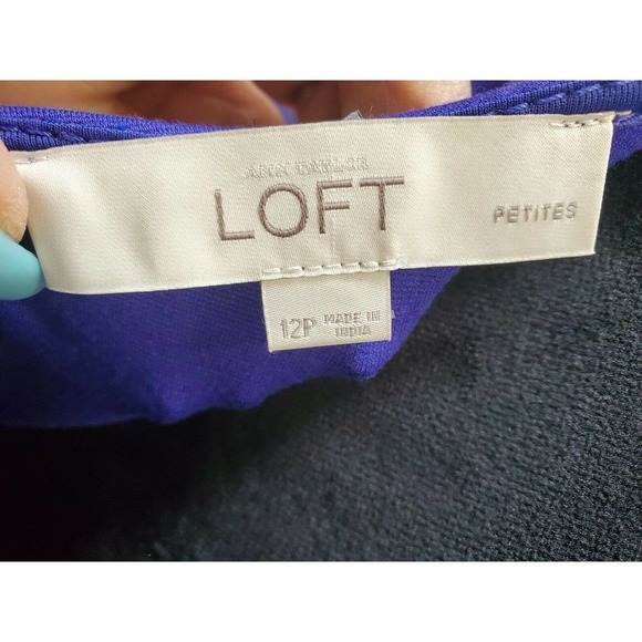 Loft Women's Solid Blue Rayon Round Neck Sleeveless Knee Length Dress Size 12P - Picture 8 of 10